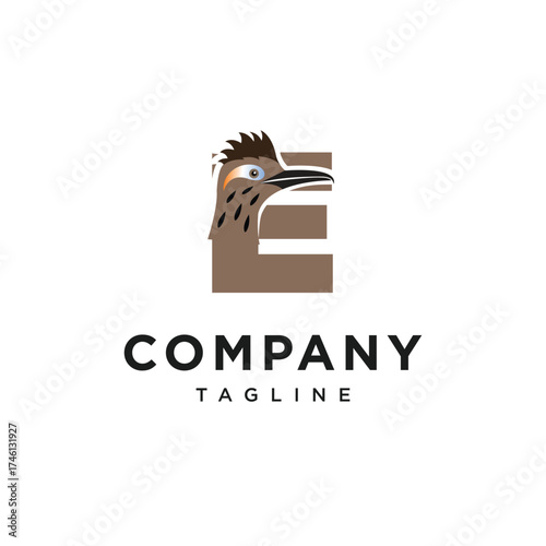 Letter E Roadrunner Bird Logo Icon Vector
