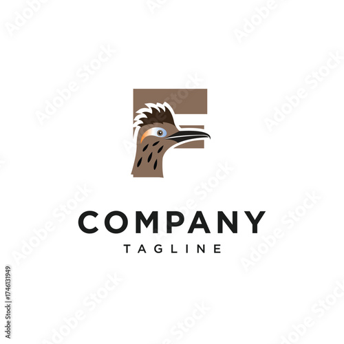 Letter F Roadrunner Bird Logo Icon Vector