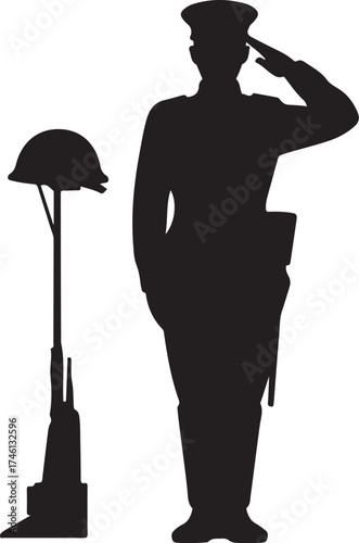 Soldier salutes fallen comrade battlefield memorial tribute