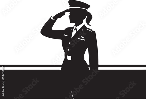 Woman in military uniform saluting with pride