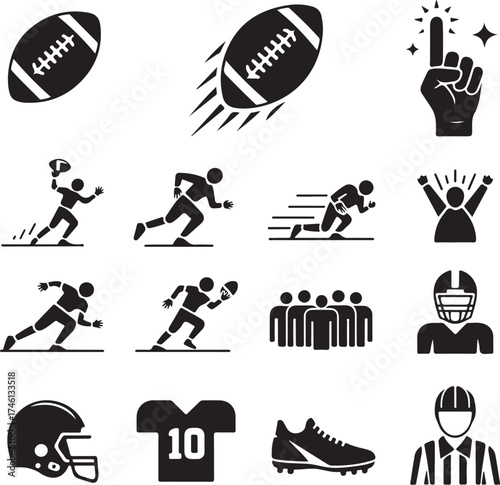 Dynamic American Football Icons Action Win Sport Team Gear