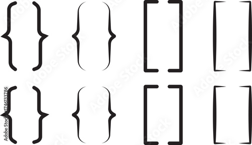 Braces or text brackets icon collection. Bracket, braces, Curly brace set. Vector illustration. parenthes  vector set  styles for design, coding, and typography
