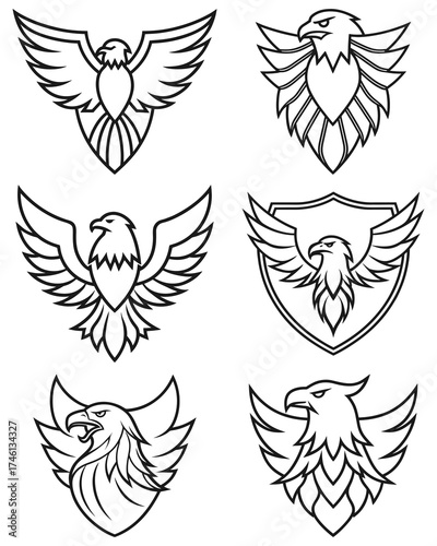 These modern yet classic bird insignias are perfect for use in logos, sports teams, military badges, tattoo designs, or branding concepts. The minimalist black-and-white