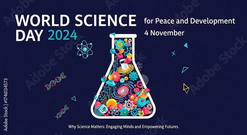 World science day for peace and development 2024 flask illustration