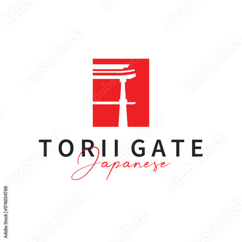 Torii gate logo design simple Japanese historical building with old and modern vintage concept as a symbol illustration template