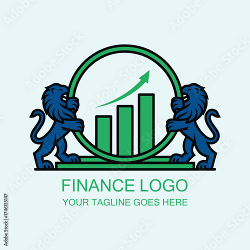 Elegant Finance Logo with Two Lions and Rising Bar Graph for Business Growth and Investment