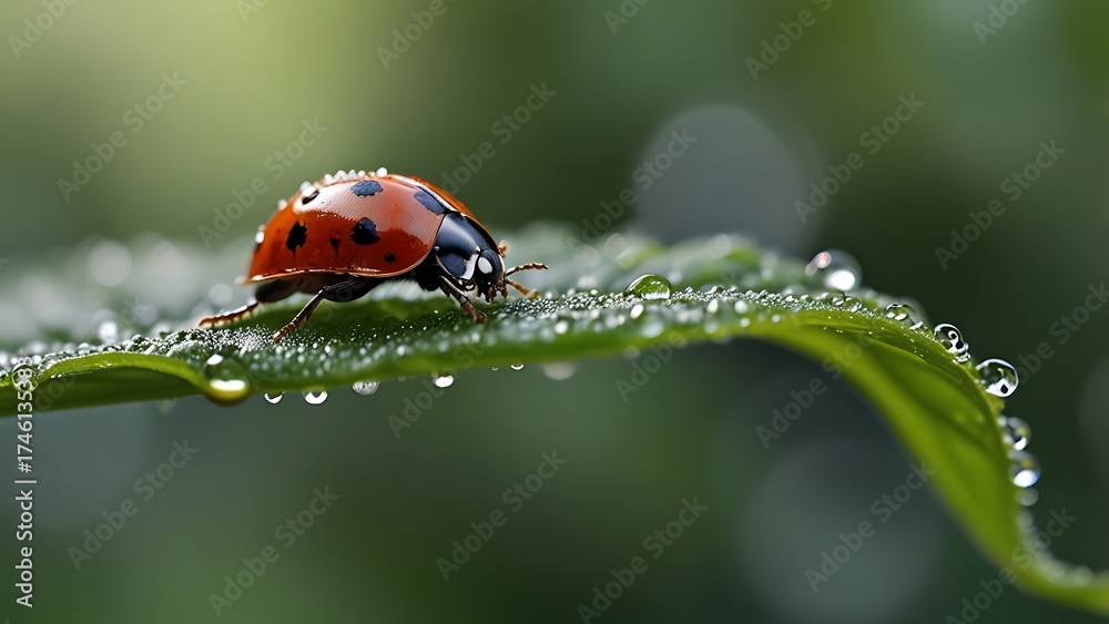 Obraz premium HDR macro closeup of ladybug shell and leaf texture