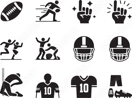 American Football Icons Showcasing Game Action & Fan Spirit
