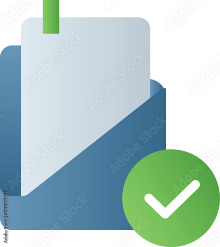Blue envelope with paper and green checkmark icon letter document
