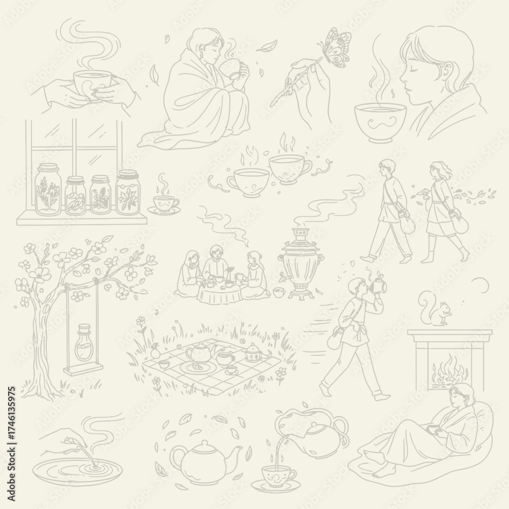 Obraz premium Tea Time Doodle Illustration