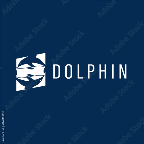 Dolphin logo silhouette illustration of sea animal fish with simple concept symbol template design