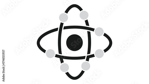 Abstract atom symbol with orbiting electrons isolated on white background