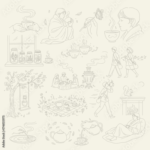 Tea Time Doodle Illustration