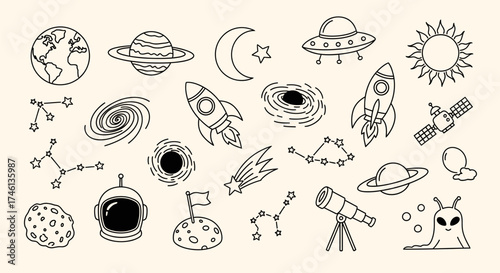 Space Icon Set Line Art