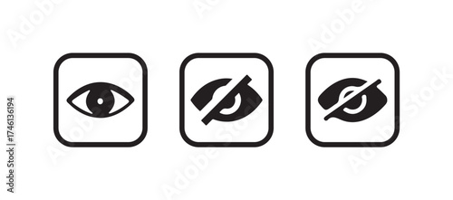 Eye icon set, eye icon for visible and invisible passwords, Eye icon vector in flat style, View, watch sign symbol, Vector illustration EPS 10.