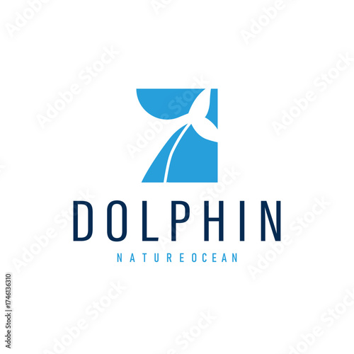 Dolphin logo silhouette illustration of sea animal fish with simple concept symbol template design
