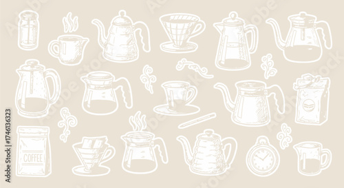 Hand-Drawn Coffee Brewing Elements