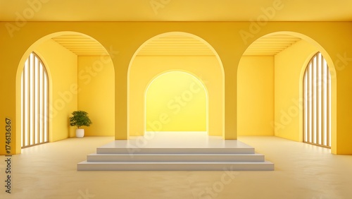 Yellow Arched Interior with Podium and Plant soft image