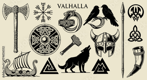 Valhalla Norse Mythology Icon Set