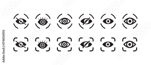 Eye icon set, eye icon for visible and invisible passwords, Eye icon vector in flat style, View, watch sign symbol, Vector illustration EPS 10.