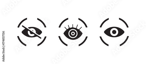 Eye icon set, eye icon for visible and invisible passwords, Eye icon vector in flat style, View, watch sign symbol, Vector illustration EPS 10.