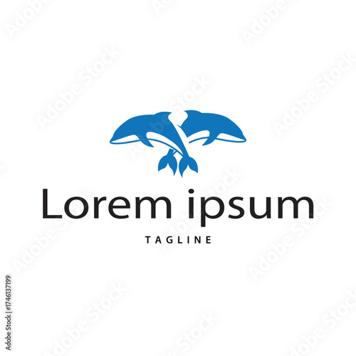 Dolphin logo silhouette illustration of sea animal fish with simple concept symbol template design
