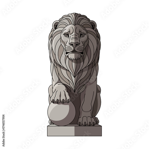 Stone lion guardian statue isolated on a transparent background  