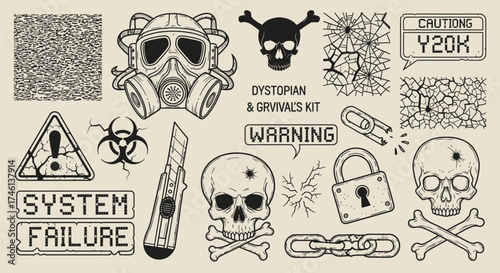 Dystopian Survival Kit Vector Illustration