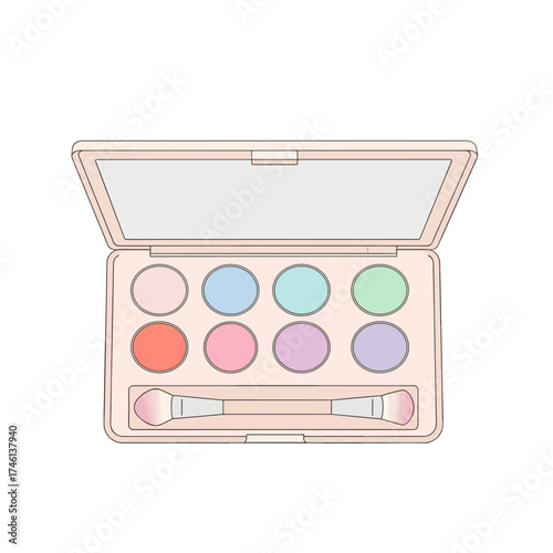 Open makeup palette with colorful shades isolated on a transparent background  