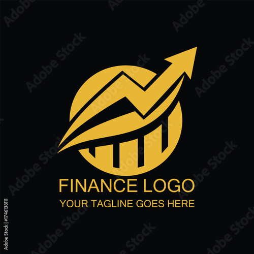 Golden Finance Logo with Upward Arrow and Bar Chart Symbolizing Business Growth and Success