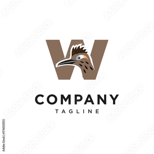 Letter W Roadrunner Bird Logo Icon Vector
