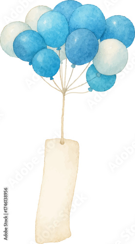 Watercolor Balloons with Tag Illustration