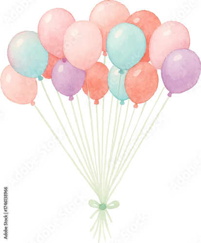 Watercolor Illustration of Pastel Balloons