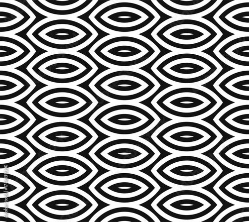 eamless black and white geometric patterns with bold optical illusion style. Includes concentric circles, waves, and modern abstract shapes