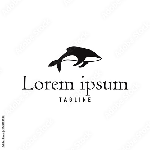 Dolphin logo silhouette illustration of sea animal fish with simple concept symbol template design