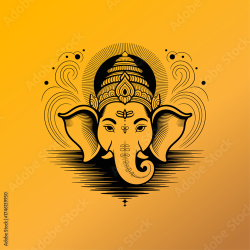 Lord Ganesha illustration design element for Indian Hindu religious festival
