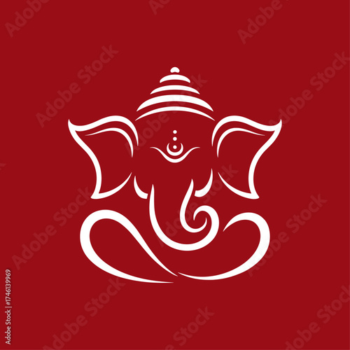 Elegant white Ganesha illustration on a rich red background spiritual art
