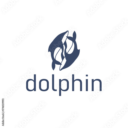 Dolphin logo silhouette illustration of sea animal fish with simple concept symbol template design
