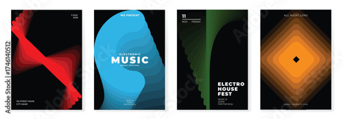 Abstract electronic music poster set vector, colorful geometric gradient background design for concert party and advertising