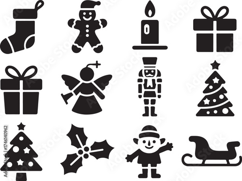 Festive Christmas icons bring holiday joy and celebration