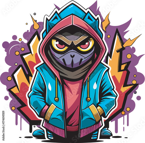 Urban Streetwear Graffiti Character in Hoodie Vector Illustration
