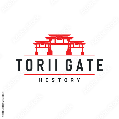 Torii gate logo design simple Japanese historical building with old and modern vintage concept as a symbol illustration template