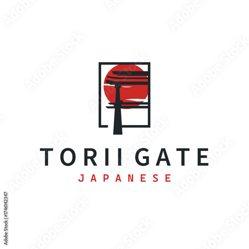 Torii gate logo design simple Japanese historical building with old and modern vintage concept as a symbol illustration template