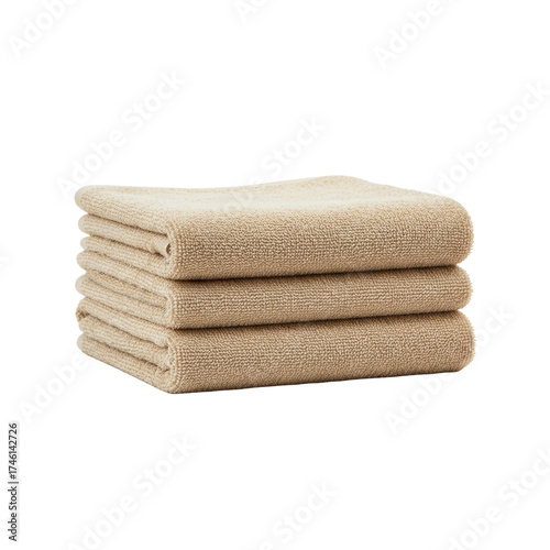 3d illustration of stack of beige towels isolated on transparent background, spa or bathroom concept