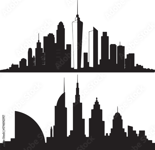 Modern city skyline silhouettes inspire urban growth vision