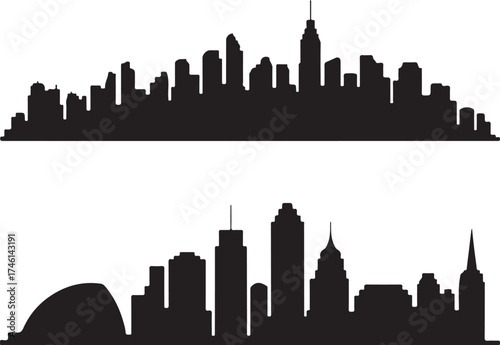 Modern city skylines silhouette, urban panorama