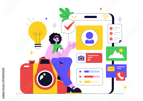 Personal Portfolio Vector Illustration with Profile Information, Resume, and Self Improvement Concept to Attract Clients and Employers in Background