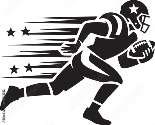Dynamic football player running with ball, motion stars