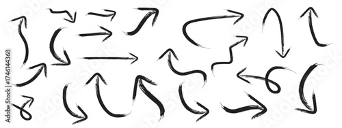 Brush stroke Hand-Drawn Brush Arrow icon for Creative Direction. Directional Arrow icon set. Set of Grunge Arrow. Hand-Drawn arrow icon on white background. Hand drawn watercolor Brush Arrows icon.