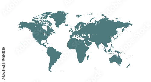 Vibrant teal world map graphic on clean white background, perfect for global business, education, and travel concepts.